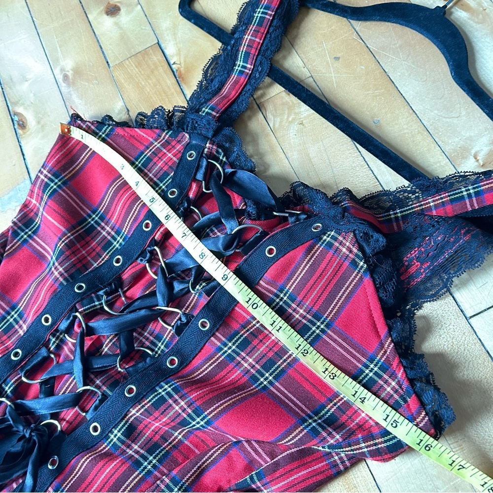 Hearts And Roses Sz 10 Harley Tartan Plaid Lace Emo Goth Mini Dress - Picture 12 of 12
